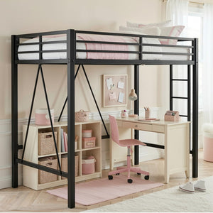 Twin Loft Bed with Metal Slats – Black