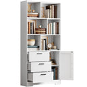 6-Tier Tall Bookcase with 3 Drawers, Cabinet Doors & Open Shelves