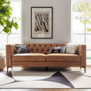 84" Faux Leather Button-Tufted 3-Seater Sofa with Metal Legs