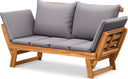Acacia Wood Outdoor Loveseat with Adjustable Armrests & Cushions