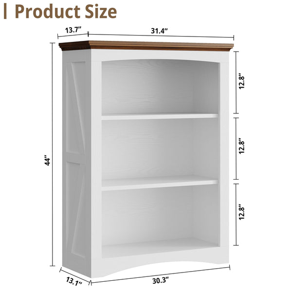 3-Tier Farmhouse Bookshelf, 43" Tall Wide Floor Standing Bookcase