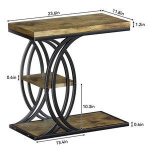 C Shaped End Table 3-Tier with Metal Frame