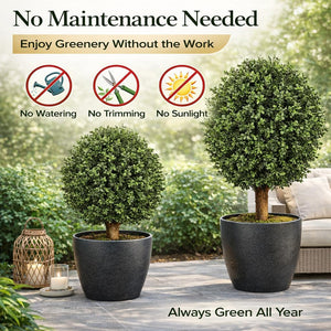 Artificial Boxwood Topiary Tree – 24" UV Resistant Faux Plant for Porch, Patio & Entryway