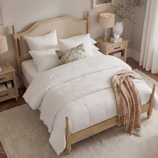 Queen Size Platform Bed Frame with Upholstered Headboard
