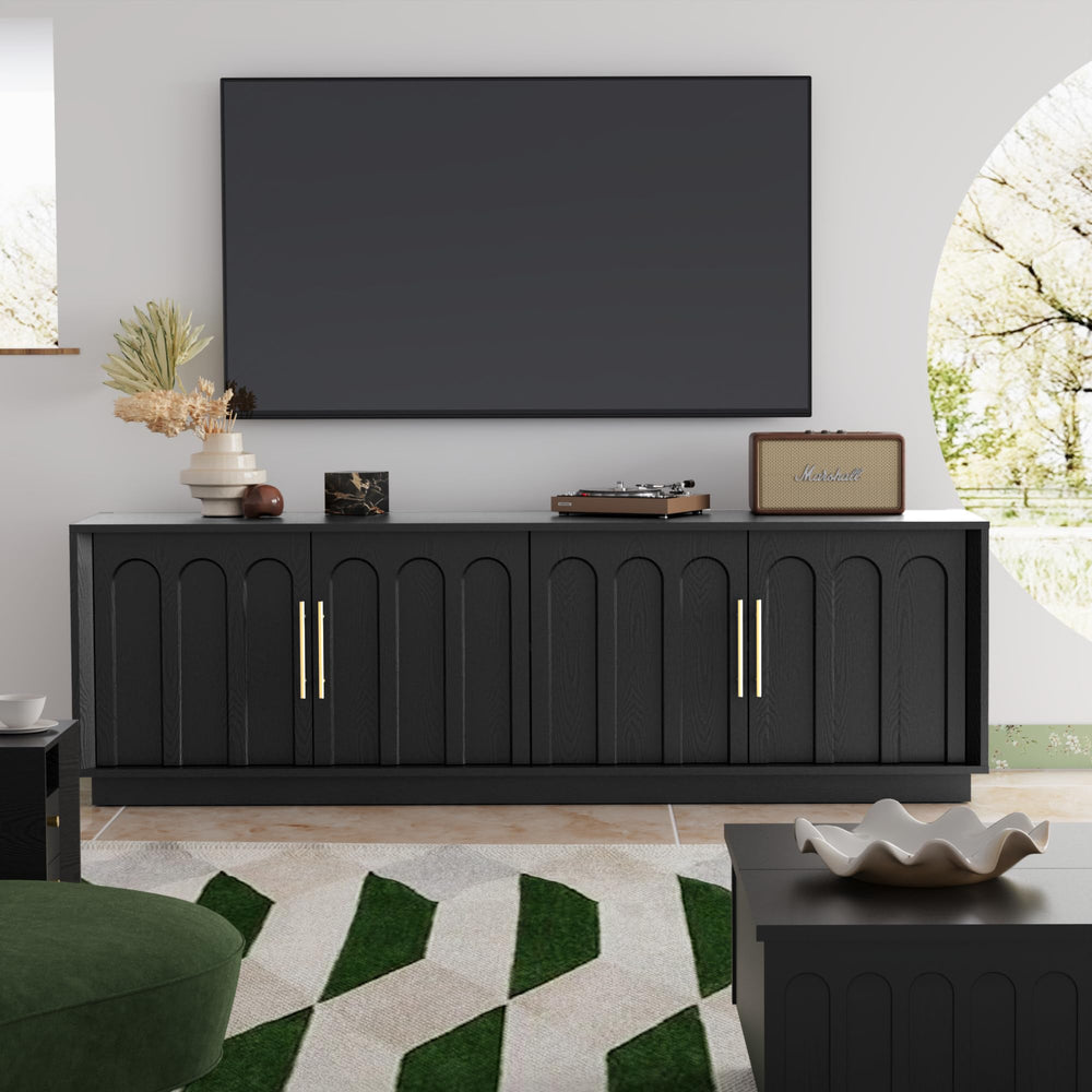 Mid-Century Modern TV Stand for 75" TVs – 67" Media Console with Arched Doors