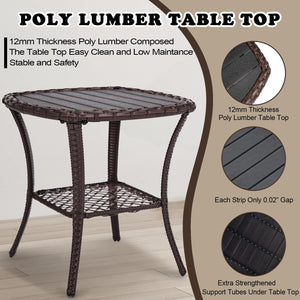 Outdoor Wicker Patio Side Table with 2-Tier Storage