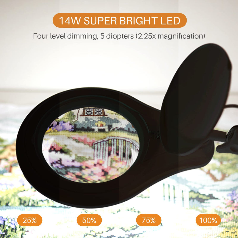 LED Magnifying Lamp with Clamp, 5-Inch Glass Lens & Swing Arm