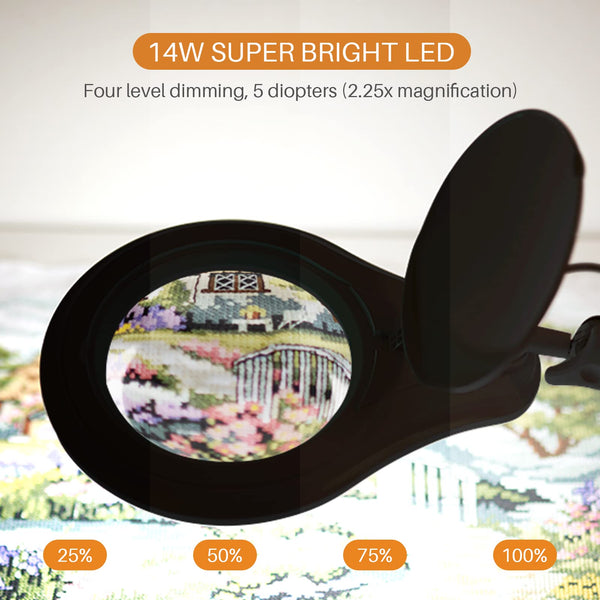 LED Magnifying Lamp with Clamp, 5-Inch Glass Lens & Swing Arm