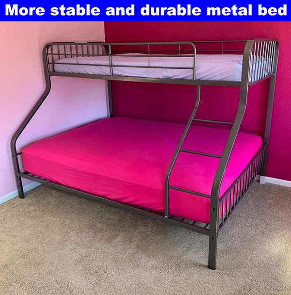 Twin XL Over Queen Metal Bunk Bed with Ladder – Heavy Duty Steel Frame