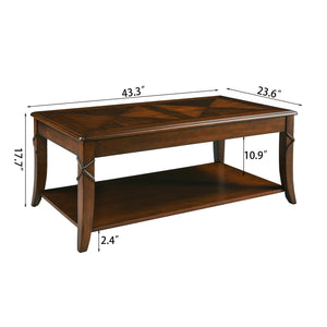 Mid-Century Solid Wood Coffee Table with Carved Legs & Storage Shelf