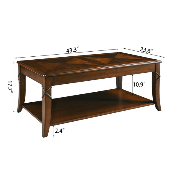 Mid-Century Solid Wood Coffee Table with Carved Legs & Storage Shelf