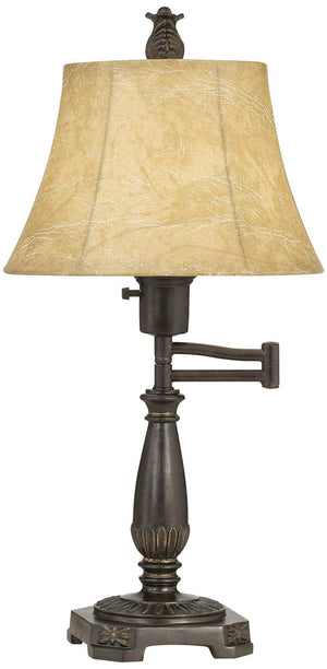 Bronze Swing Arm Desk Table Lamp 22.5" with Faux Leather Shade