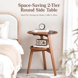 Bamboo Round 2-Tier End Table with Storage Shelf