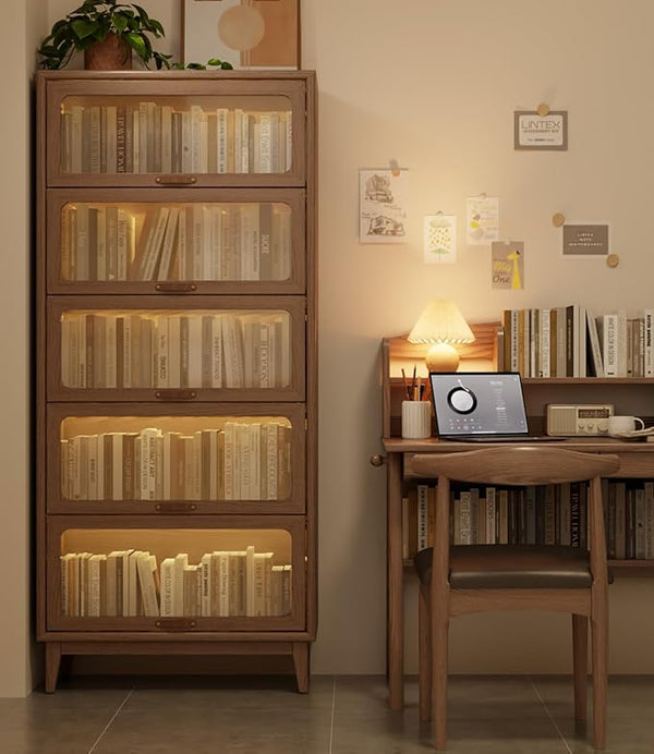 Solid Wood Bookcase with Glass Doors – 4-Shelf