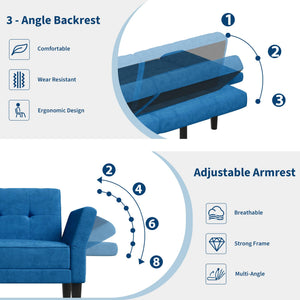 Convertible Futon Sofa Bed with Adjustable Backrest & Armrest – Royal Blue