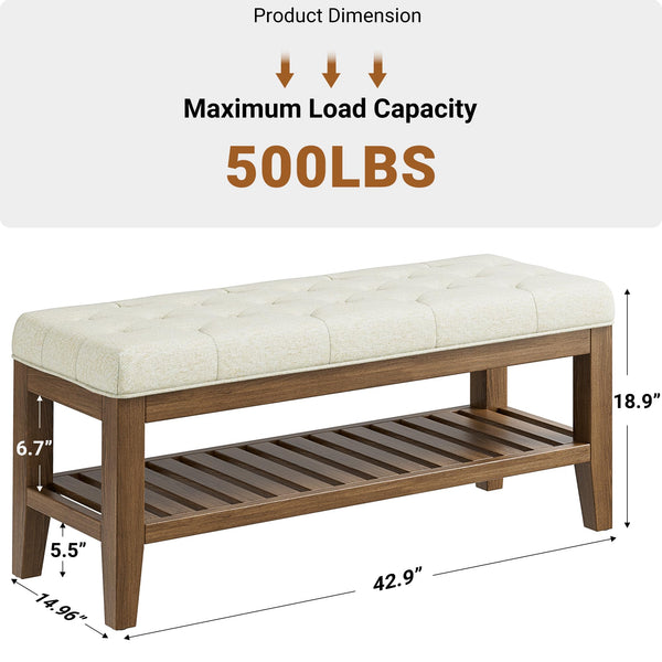 Upholstered Storage Bench with Shoe Shelf