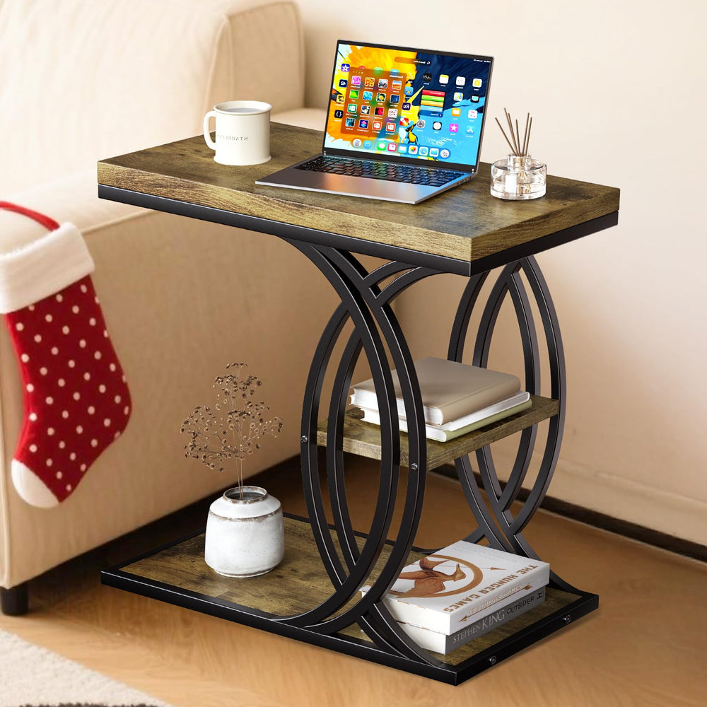 C Shaped End Table 3-Tier with Metal Frame