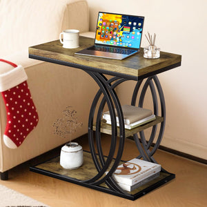 C Shaped End Table 3-Tier with Metal Frame