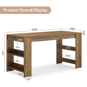 63-Inch Counter Height Bar Table with Storage Shelves