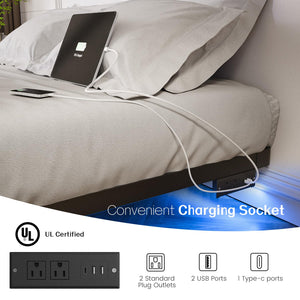 Floating Bed Frame with LED Lights & Charging Station