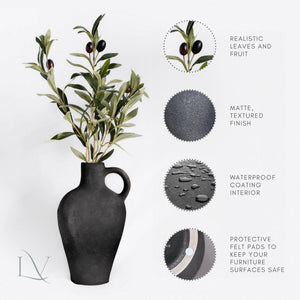 Faux Olive Branch Vase with Textured Ceramic Base