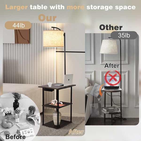 Floor Lamp with Side Table & Charging Station – 3-Color LED