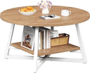 Round Coffee Table with Storage – 2-Tier Modern Wood & Metal Design