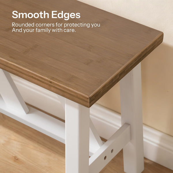 Bamboo Dining Bench — Farmhouse Style, Walnut + White