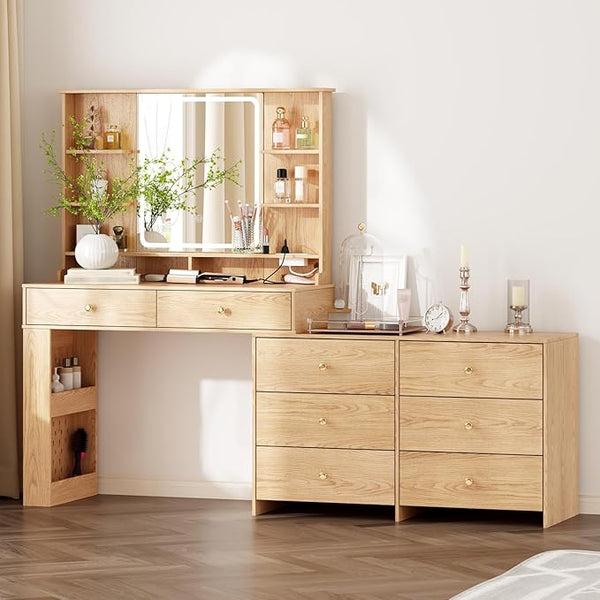 Makeup Vanity Desk with Mirror, Lights & 8 Drawers