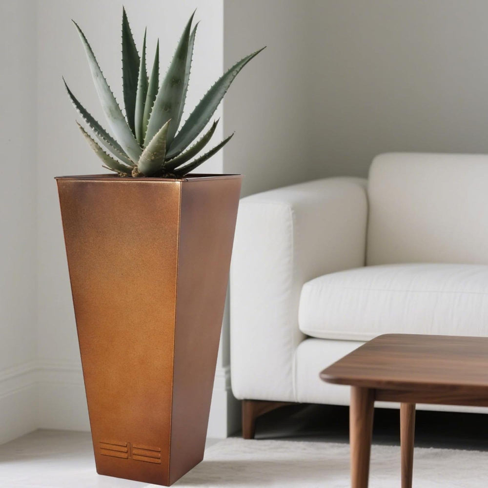 28" Tall Metal Planters Set of 2 – Tapered Steel Flower Pots with Drainage & Air Vents
