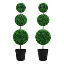 Triple Ball Topiary Tree Set of 2 with Planter – 4 ft Artificial Indoor Outdoor Plant