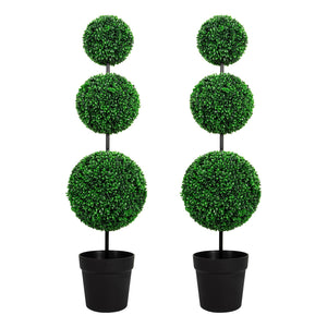 Triple Ball Topiary Tree Set of 2 with Planter – 4 ft Artificial Indoor Outdoor Plant