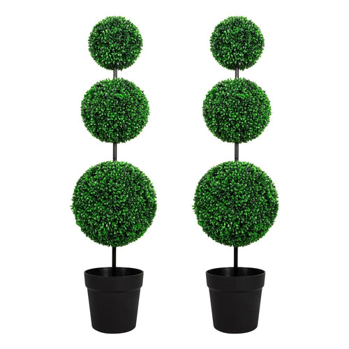 Triple Ball Topiary Tree Set of 2 with Planter – 4 ft Artificial Indoor Outdoor Plant