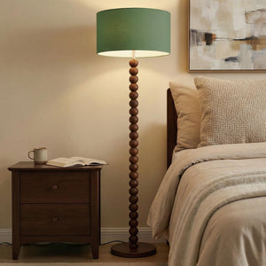 61" Beaded Wood Floor Lamp with Linen Shade