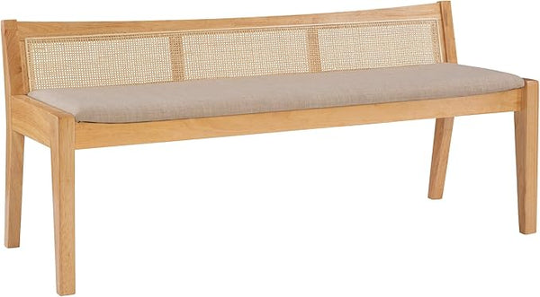 Low Back Cane Bench with Upholstered Seat