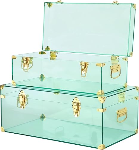 Clear Acrylic Storage Chest Set of 2 with Handles & Hasps