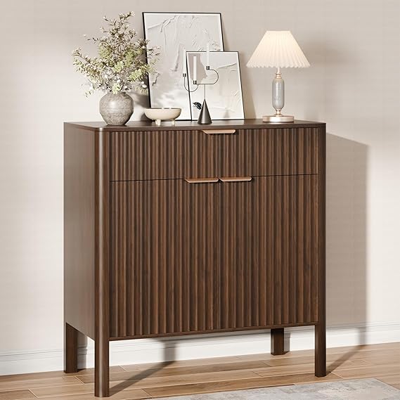 Fluted Buffet Cabinet with Storage – Modern Sideboard with Doors, Drawer & Wood Console