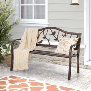 Cast Iron Outdoor Garden Bench with Backrest and Armrests