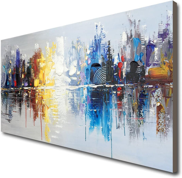Abstract Cityscape Canvas Wall Art – Hand Painted Oil Painting