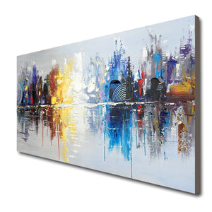 Abstract Cityscape Canvas Wall Art – Hand Painted Oil Painting