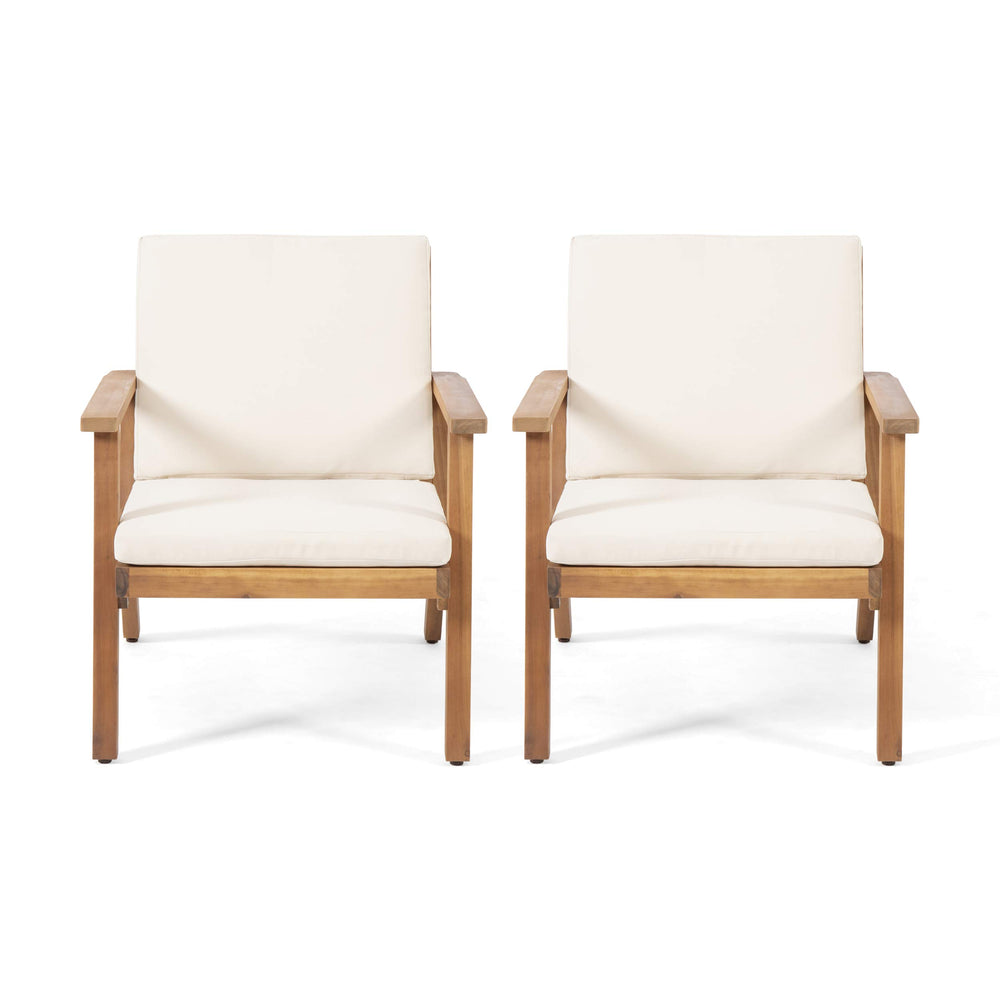 Outdoor Acacia Wood Club Chairs with Cushions (Set of 2)