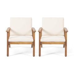 Outdoor Acacia Wood Club Chairs with Cushions (Set of 2)