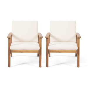 Outdoor Acacia Wood Club Chairs with Cushions (Set of 2)