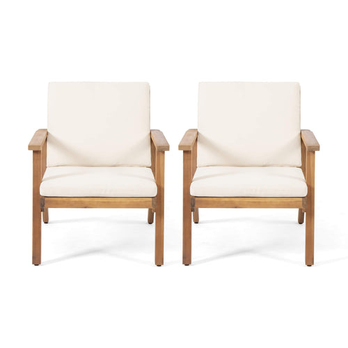 Outdoor Acacia Wood Club Chairs with Cushions (Set of 2)