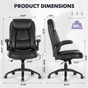 Ergonomic PU Leather Office Chair with Flip-Up Armrests