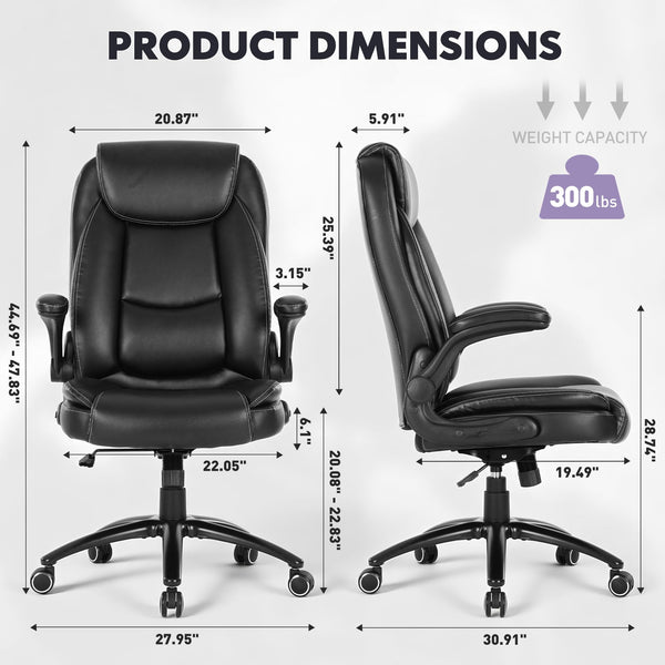 Ergonomic PU Leather Office Chair with Flip-Up Armrests