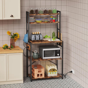 Kitchen Bakers Rack with Power Outlet and Storage Cabinet