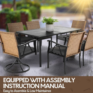 7-Piece Outdoor Patio Dining Set with Swivel Chairs & Umbrella Hole Table