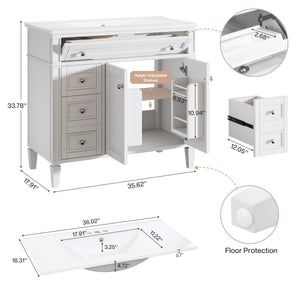 36-Inch Bathroom Vanity with Sink, 4 Drawers & 2 Doors, Solid Wood Frame