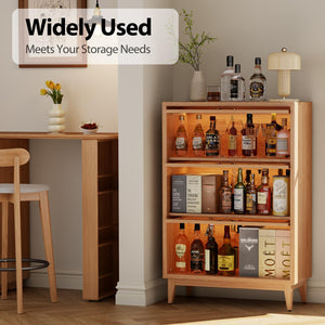 Solid Wood Bookcase with Glass Doors, 3-Shelf